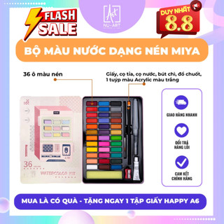 Bộ màu nước 36 màu dạng nén hộp thiếc miya - trọn bộ 7 sản phẩm trong 1 hộp