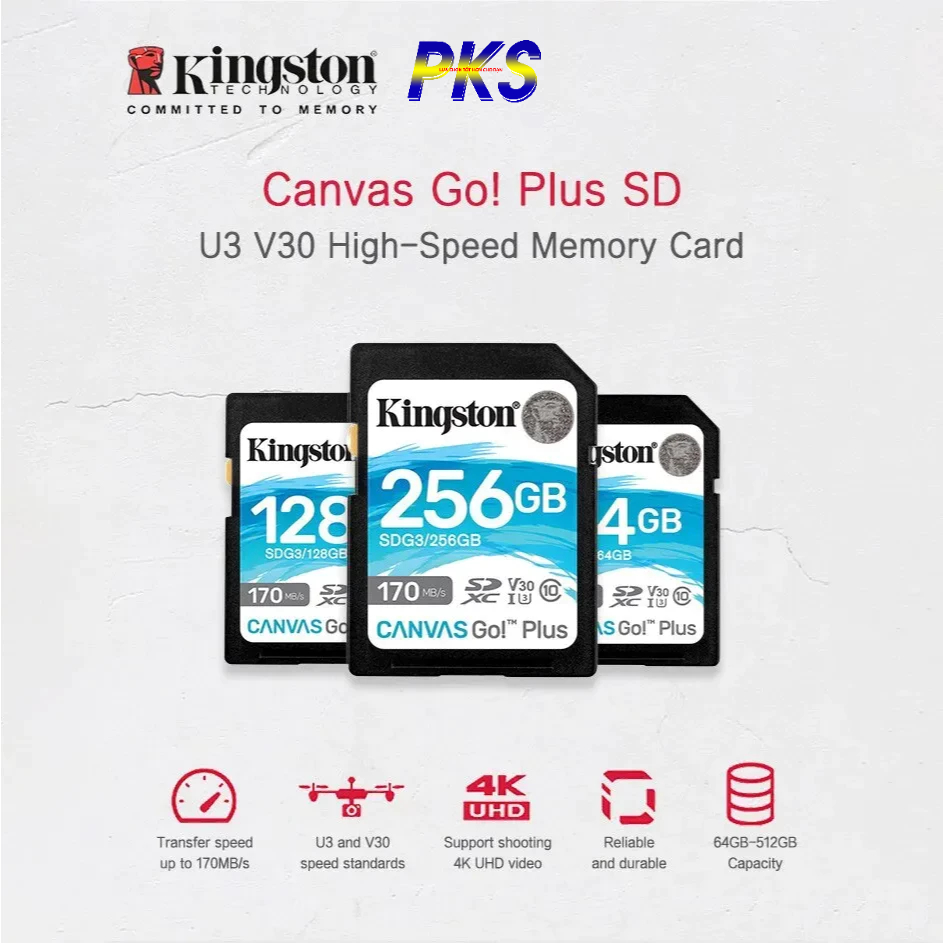 Thẻ nhớ Kingston Canvas Go Plus SD cho thiết bị di động, camera, flycam và xuất video 4K SDG3