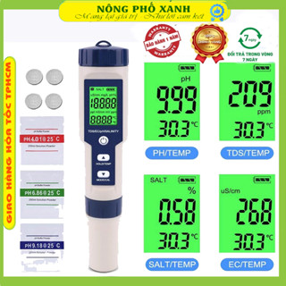 Máy đo ph nước, độ mặn EZ-9909SP điện tử PH/SALT/TDS/EC/TEMP nước chính xác cao tặng dung dịch bảo vệ điện cực