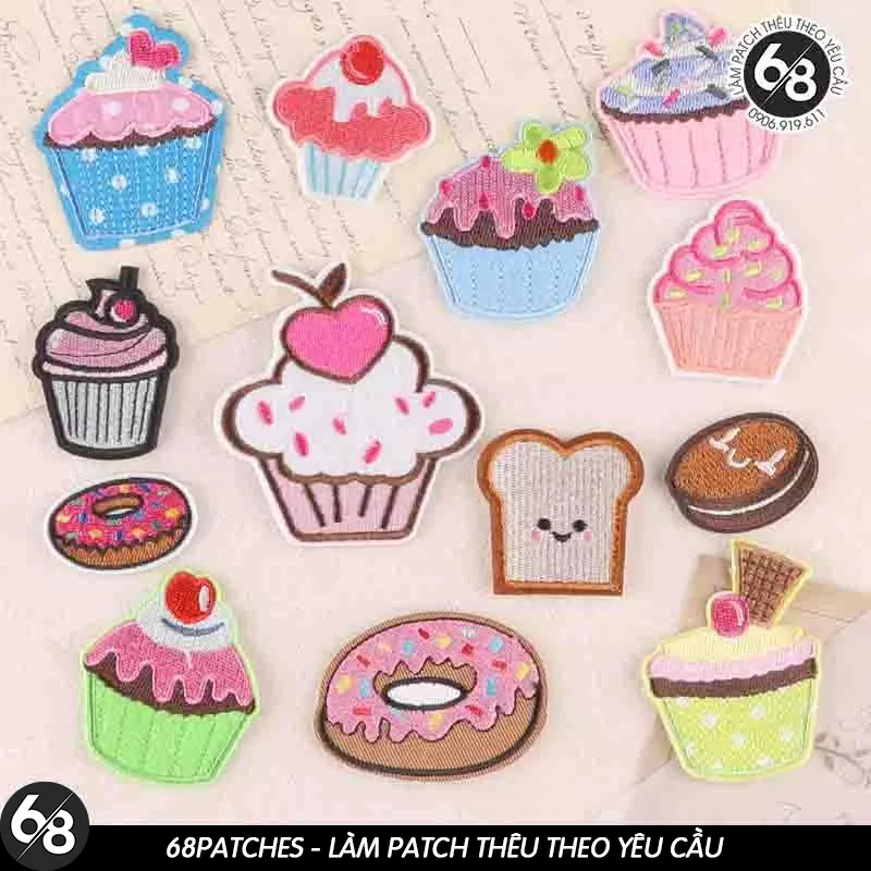 Patch ủi thêu logo hình kem-bingsu-bánh-Cake-Cute-Foods dễ thương - Sticker ủi quần áo balo H240