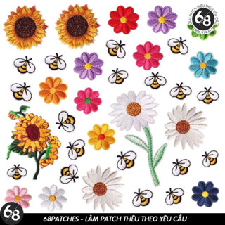 Sticker ủi nhiệt vải thêu logo hình hoa cúc-hướng dương-ong dễ thương cute - Patch ủi quần áo balo H69