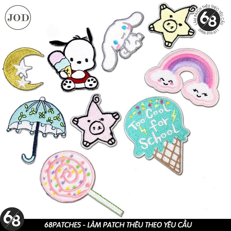 Sticker ủi thêu hình logo Chibi dễ thương đáng yêu cute - Patch ủi quần áo balo H46