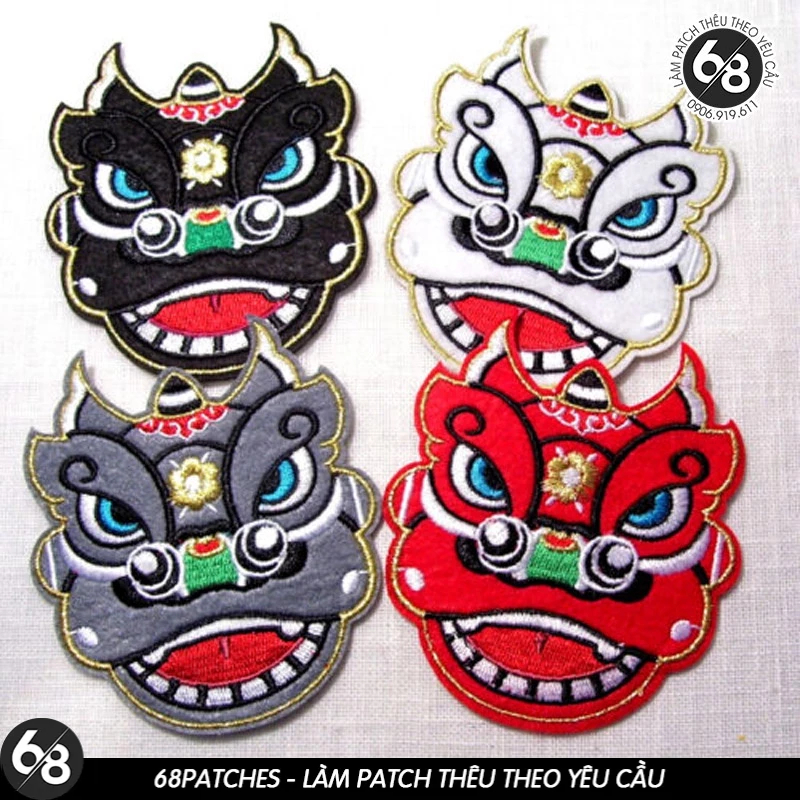 Sticker ủi nhiệt thêu logo hình đầu lân Lion dance độc đáo - Patch ủi quần áo balo H167