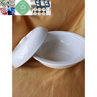 Thố sứ trắng đựng cơm canh kèm nắp