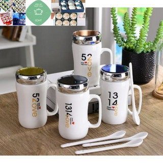 Cốc sứ nắp gương giữ nhiệt 380ml