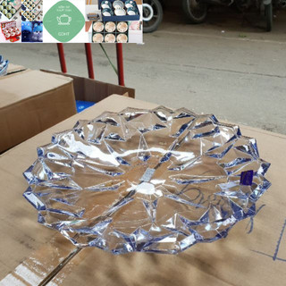 Đĩa thủy tinh phale màu xanh đựng hoa qua bánh kẹo 35cm
