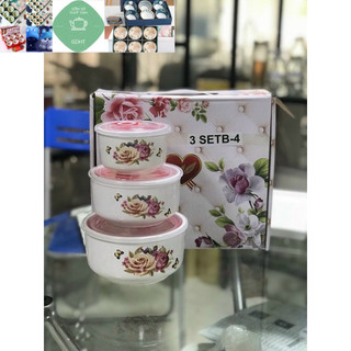 Bộ 3 bát thố sứ nắp hút chân không không tay cầm