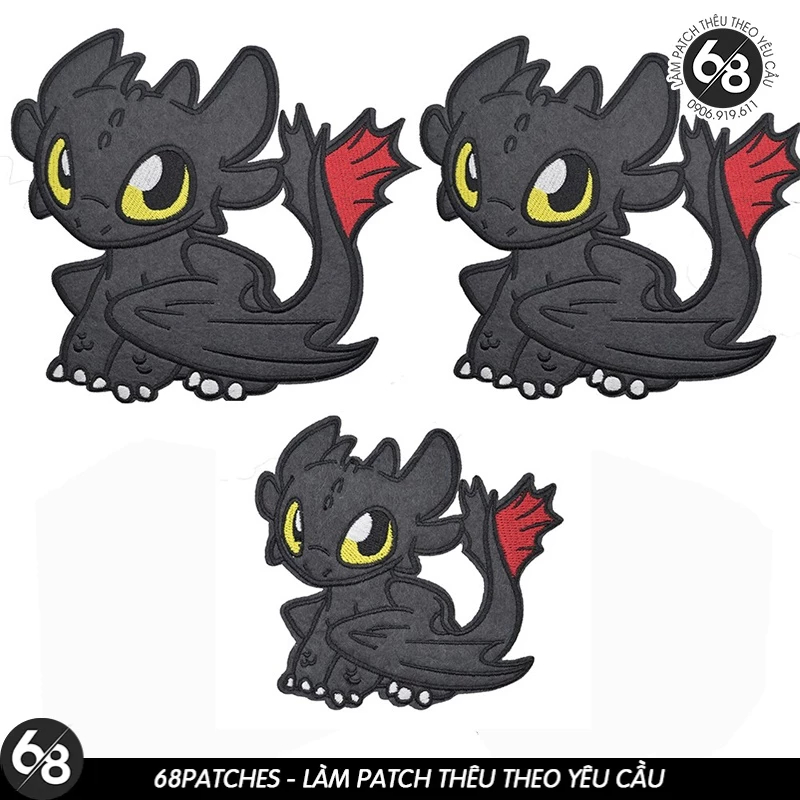 Miếng patch vải ủi nhiệt thêu logo hình chú rồng răng sún dễ thương cute - Patch ủi quần áo balo H31