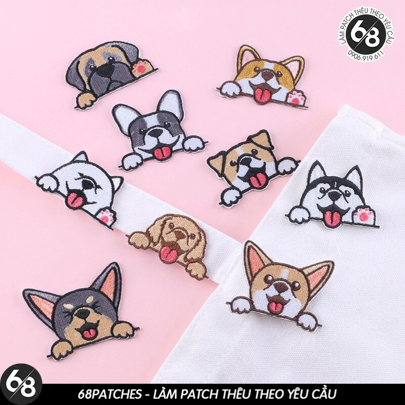 Sticker ủi thêu logo hình chú chó dễ thương cute - Patch ủi quần áo balo H32