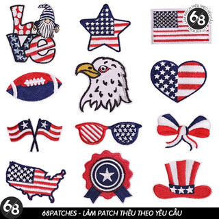 Sticker ủi nhiệt thêu logo hình cờ Mỹ-Hoa Kỳ-American cách điệu độc đáo - Patch ủi quần áo balo H109