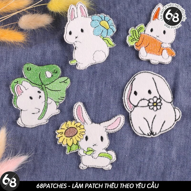 Sticker ủi thêu hình logo Chú thỏ Chibi  dễ thương cute - Patch ủi quần áo balo H19