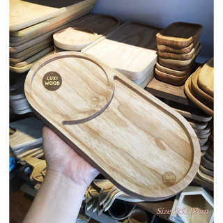 Khay, thớt gỗ decor 26 Bầu dục 2 ngăn
