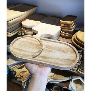 Khay, thớt gỗ decor 26 Bầu dục 2 ngăn (KT 25x12cm)