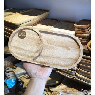 Khay, thớt gỗ decor 26 Bầu dục 2 ngăn (KT 25x12cm)