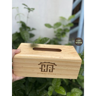 Hôp giấy ăn gỗ hình chữ nhật free khắc logo - luxi decor