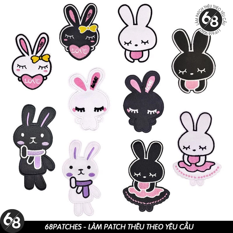 Sticker ủi thêu hình logo chú thỏ chibi dễ thương cute - Patch ủi quần áo balo H43