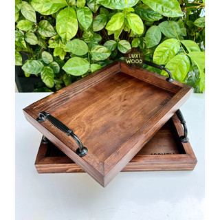 Khay gỗ có tay cầm kim loại - luxi decor