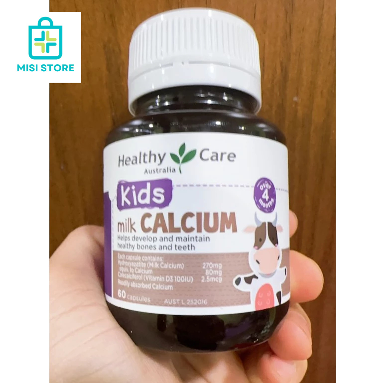 (Mẫu Mới) Viên uống canxi sữa cho bé Milk Calcium Healthy care, lọ 60 viên ( Canxi HC)