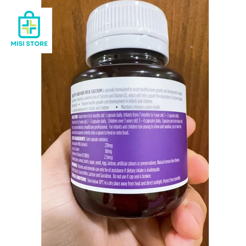 (Mẫu Mới) Viên uống canxi sữa cho bé Milk Calcium Healthy care, lọ 60 viên ( Canxi HC)