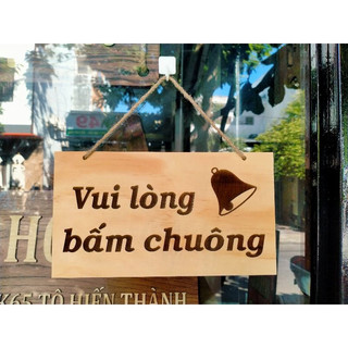 Bảng gỗ khắc laser 1 mặt nội dung "Vui lòng bấm chuông" + kèm dây treo - LUMY Wood Decor