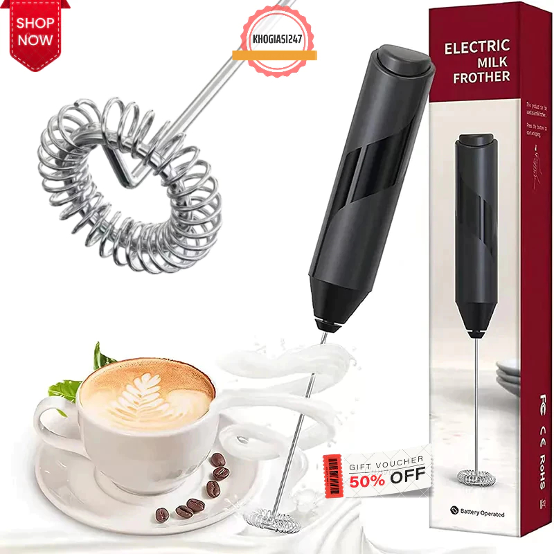 Máy Đánh Trứng, Máy Tạo Bọt Cafe Cầm Tay Mini Sử Dụng Pin 2A Chất Liệu Nhựa ABS, Đầu Thép Không Gỉ Đa Năng Cho Mọi Nhà