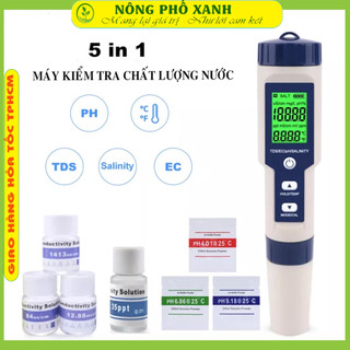 Máy đo độ mặn và độ PH nước 5 Trong 1, gồm độ Mặn/PH/TDS/EC/Nhiệt Độ dùng trong thủy canh, thủy sinh, kiểm tra nước sạch