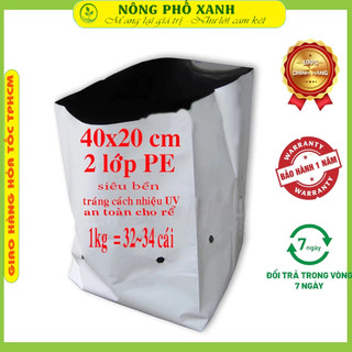 1kg Túi Pe Trắng Đen 40cm X 20x20 Trồng Dưa Lưới, Trồng Cây, Trồng Rau Màu, 1kg = 32 Đến 34 Cái