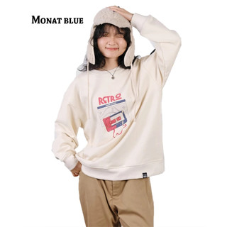 Monat blue - retro cassette cream - áo sweater nỉ