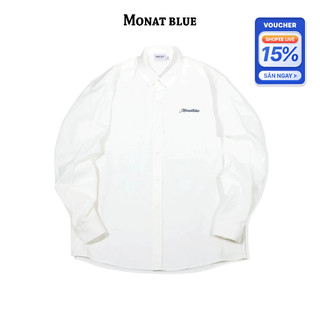 MONAT BLUE White Oxford Shirt - Áo sơ mi chất Oxford trắng trơn tay dài logo thêu unisex
