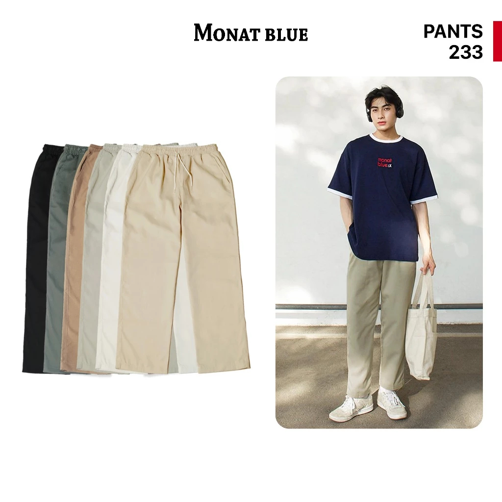 MONAT BLUE Pants 233 - Quần kaki ống suông cạp chun không co rút 233
