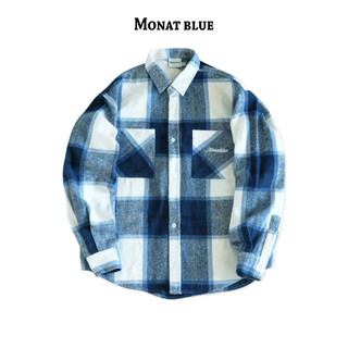 Monat blue flannel - áo sơ mi flannel kẻ sọc caro form rộng unisex