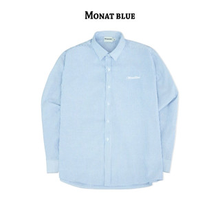 Monat blue striped shirt- áo sơ mi kẻ sọc tay dài logo thêu chất liệu oxford unisex