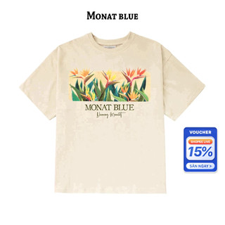 Monat blue tee crane flower - áo thun in dtg hoa thiên điểu chất cotton unisex