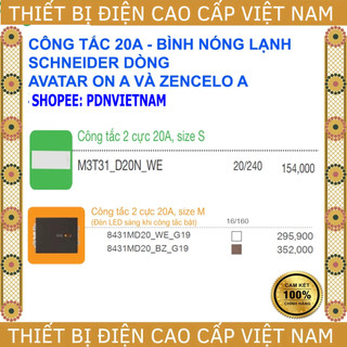 Công tắc 20a bình nóng lạnh, schneider: avataron a, zencelo a