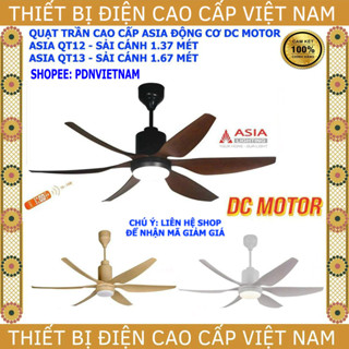 [GIÁ TỐT] Quạt trần 6 cánh, có đèn Led, ASIA QT12, QT13, động cơ DC Cao Cấp, màu Trắng, Gỗ, Nâu, b/h 2 năm