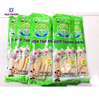 Bịch 10 đôi găng tay cao su Hợp Thành dài 38cm size M, găng tay rửa chén rửa bát, bao tay cao su rửa chén