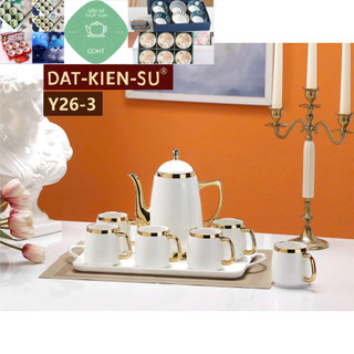 Bộ ấm chén pha trà kèm khay sứ  trắng sang trọng