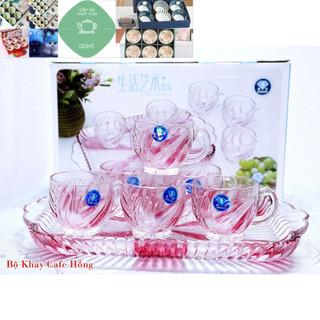 Bộ 6 cốc thủy tinh kèm khay hàng đẹp