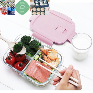 HỘP CƠM - HỘP ĐỰNG THỰC PHẦM 3 NGĂN THỦY TINH ( GIAO MÀU NGẪU NHIÊN )