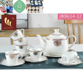 Bộ ấm trà kèm 6 cốc men sứ xương Hàn Quốc hàng xịn cao cấp