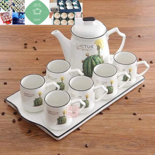 Bộ bình 6 cốc kèm khay sứ xương hàng cao cấp
