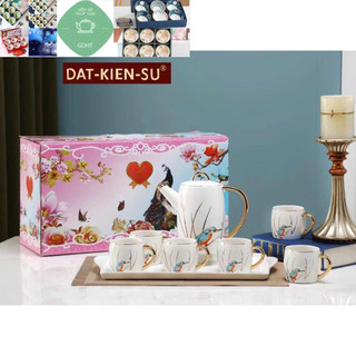 Bộ bình cốc ấm trà họa tiết chim độc đáo, bộ trà chiều sang trọng GDHT