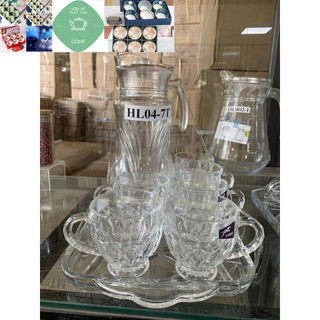 Bộ bình ly cốc thủy tinh kèm khay trắng