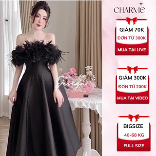 Váy Thiết Kế Trễ Vai Cúp Ngực Charme Boutique Phối Lông Vũ Dáng Xòe Chữ A Đi Tiệc Hẹn Hò Sang Chảnh VTT089 (Có Bigsize)