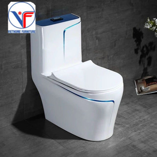 Bồn Cầu 1 Khối xả xoáy nắp đóng êm men sứ nano chống bám bẩn vân sọc xanh mới hiện đại