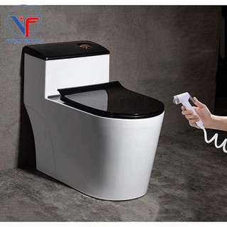 Bồn cầu 1 khối màu trắng nắp đen kiểu dáng hiện đại