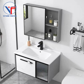 Bộ tủ lavabo + tủ gương treo bằng nhôm size 60cm