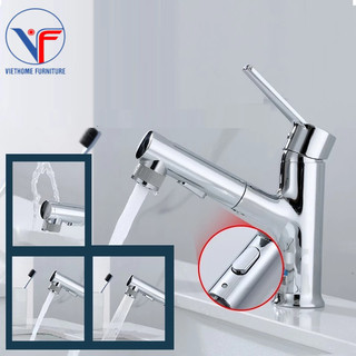 Vòi lavabo rửa mặt nóng lạnh mạ crom, vòi lavabo dây rút