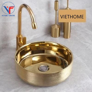 LAVABO HÌNH TRÒN NHÁM MẠ MÀU VÀNG