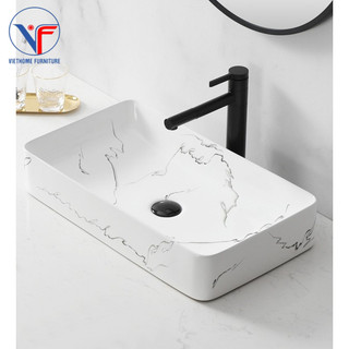 LAVABO vuông giả đá trắng vân đen
